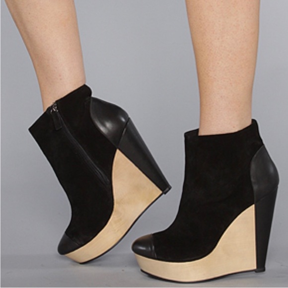 Messeca Black Leather Wood Ankle Boots Booties 8.5 - Picture 4 of 6